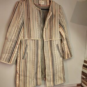Grace & Mila Coat Womens M Open Jacket Boho Striped Long Vintage